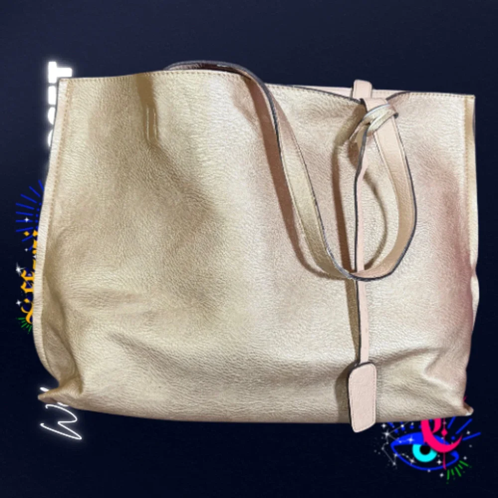 Street Level Metallic Gold Oversized Tote Bag Vegan Leather Shoulder Purse